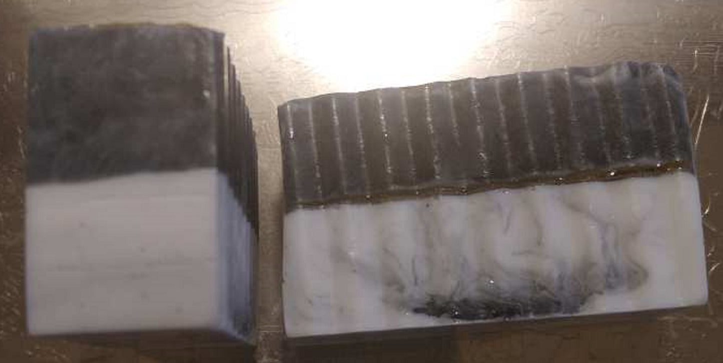 handmade organic creamy goat's milk and activated charcoal soaps for gently detoxed and moisturized skin for entire family