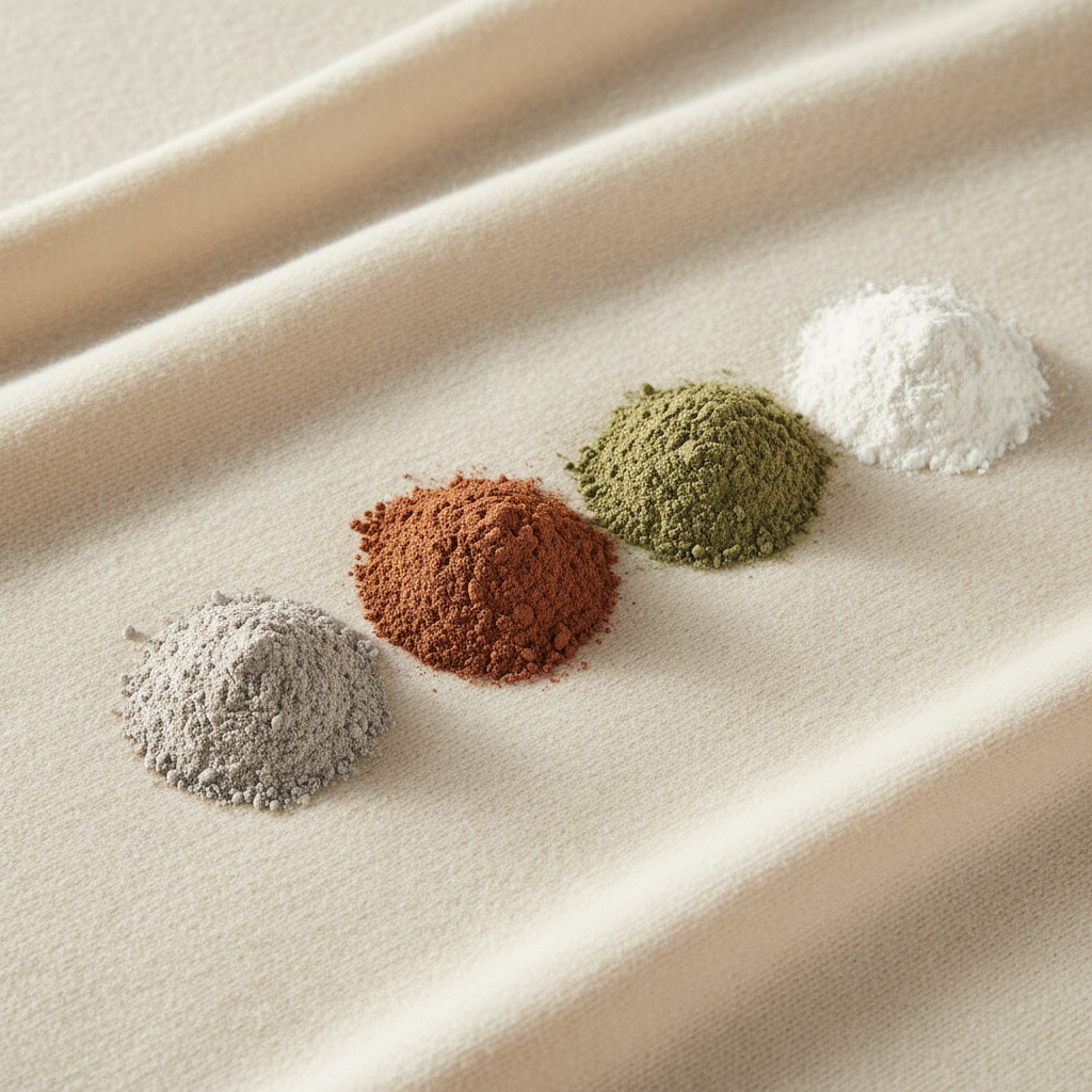 Four clay piles on cashmere background