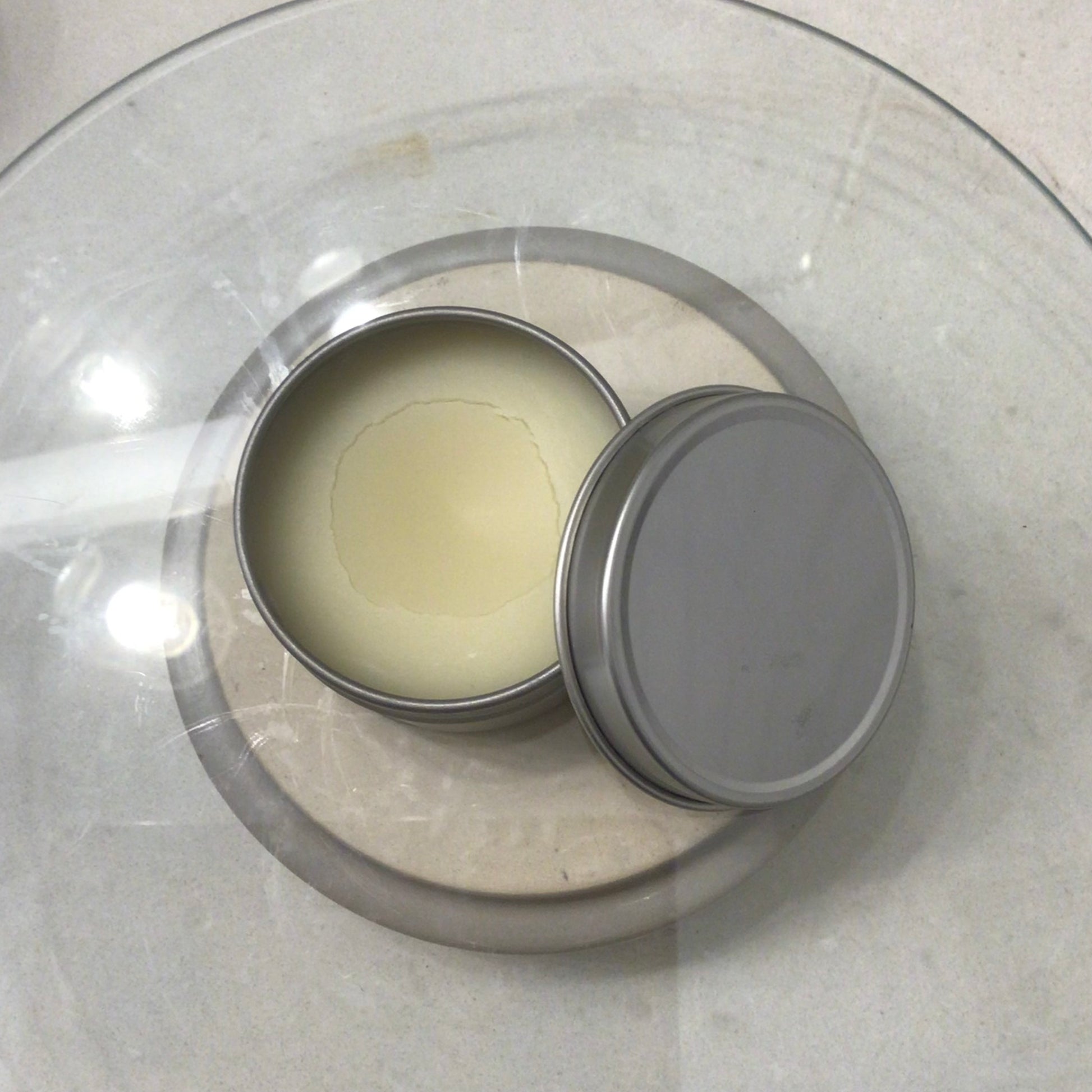Handcrafted Soaps by SynEb Hand & Skin Armor 2oz tin open showing cream balm texture