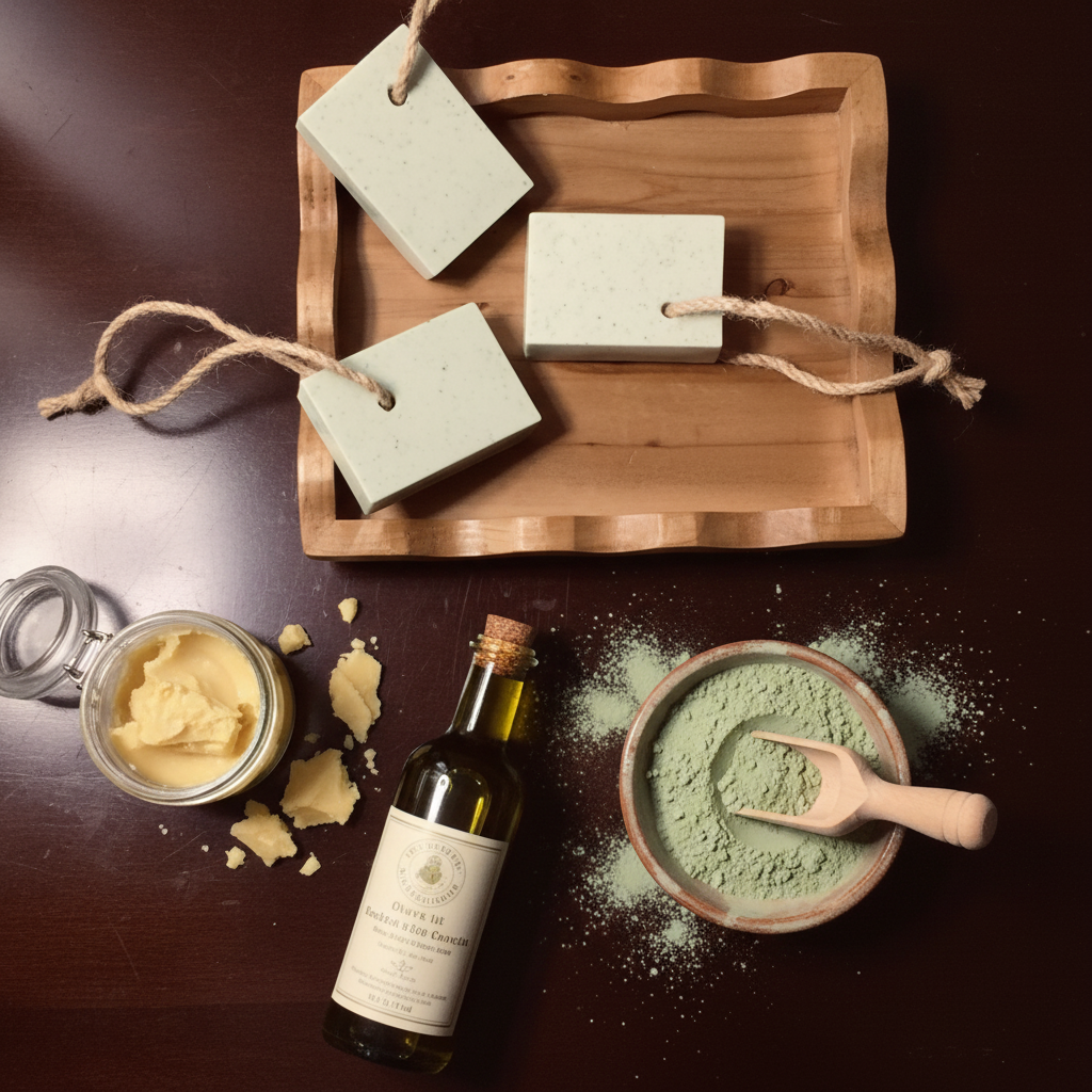 With cocoa butter, olive oil, clay